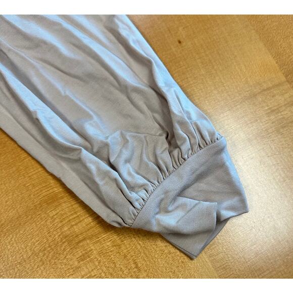 MANGOPOP NWT Beige Nude Square Neck Puff Lantern Long Sleeve Bodysuit Sz L - Picture 5 of 10